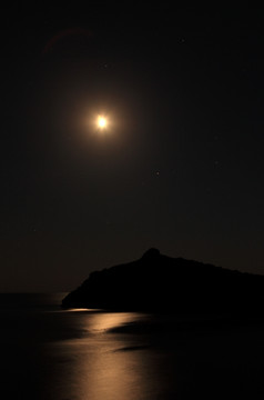 海景晚上的海岸线月光而且星星的天空Noviy斯维特克里米亚乌克兰