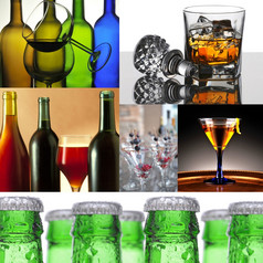 拼贴画六个含酒精的饮料图片图片包括酒威士忌鸡尾酒而且啤酒