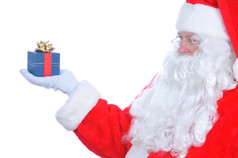 配置文件圣诞老人老人与现在他的扩展手孤立的白色