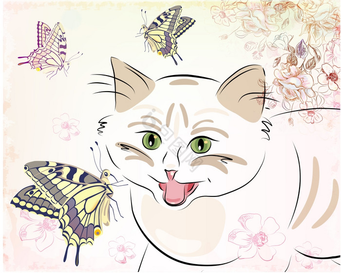 小猫和蝴蝶图片