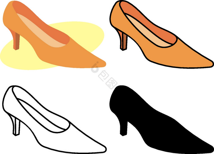 向量插图女鞋四个版本图片