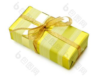 黄色的条纹礼物盒子孤立的白色