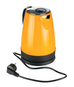 现代橙色电水壶孤立的白色