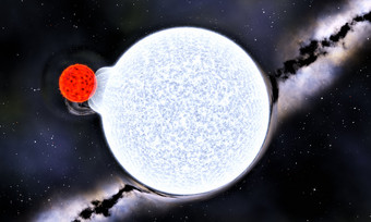 二进制明星系统与红色的矮和蓝色的巨大的和<strong>引力</strong>透镜效果渲染