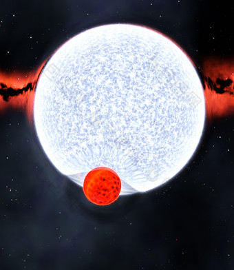二进制明星系统与红色的矮和蓝色的巨大的和<strong>引力</strong>透镜效果渲染