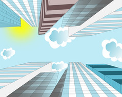 云是飞行的天空在摩天大楼的现代城市