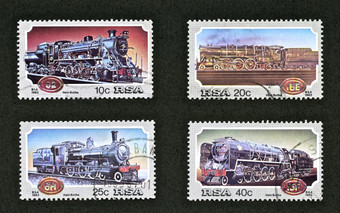 火车邮票从南非洲南非洲约邮票印刷南非洲显示集合机车设计约