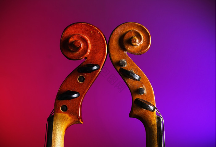 两个古董小提琴卷轴图片