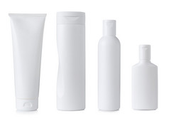 空白白色plasticcosmetics瓶集孤立的白色背景