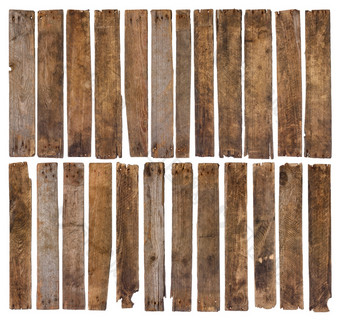老木木板孤立的白色背景集独特的短乡村饱经风霜的木板材锋利的和高度详细的为设计