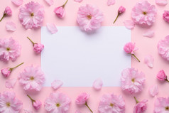 美丽的盛开的粉红色的樱花樱桃花模式柔和的背景与空白白色空间为文本