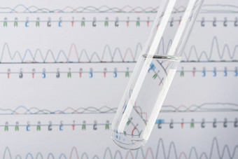 测试管与透明的液体和太太<strong>色谱</strong>图背景