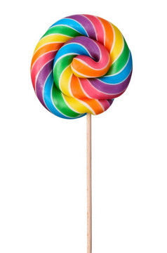 棒棒糖漩涡大糖果木坚持彩虹彩色的孤立的白色背景