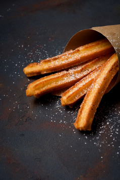 churro炸棒纸袋与糖粉