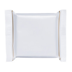 短广场白色空白塑料箔袋食物袋零食包装孤立的白色背景平前视图