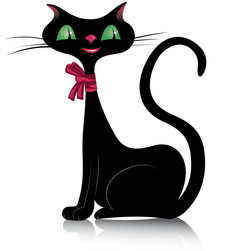 向量插图黑色的猫与绿色眼睛而且粉红色的嘴唇