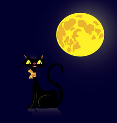 向量插图黑色的猫的晚上