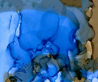 摘要蓝色的涟漪在heathercolorful背景手画与明亮的油墨和水彩油漆颜色溅和洒出来了创建不均匀艺术现代设计