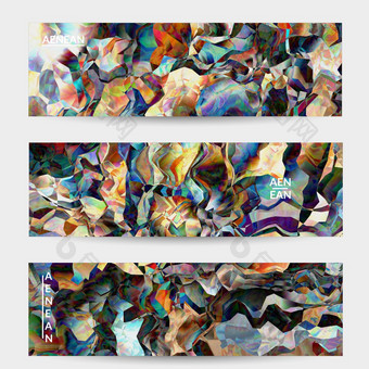 五彩缤纷的波浪模式重叠梯度过滤后的形状充满活力的光效果染色玻璃窗口立体主义艺术绘画横幅模板摘要向量模板为市场营销技术