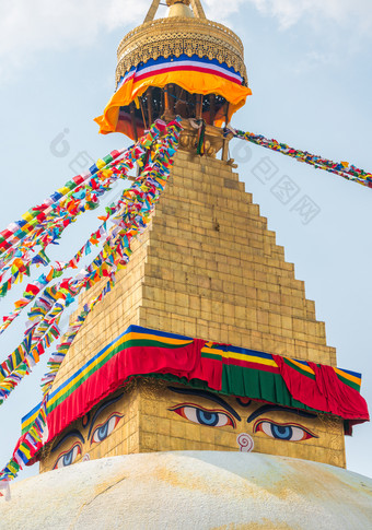 布达纳特佛塔和祈祷旗帜加德满都尼泊尔佛教佛塔布达佛塔一个的最大<strong>舍利塔</strong>的世界