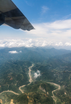 尼泊尔和喜马拉雅山脉景观视图从飞机旅游和旅行尼泊尔