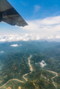 尼泊尔和喜马拉雅山脉景观视图从飞机旅游和旅行尼泊尔