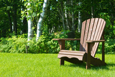 阿迪朗达克夏天草坪上椅子外的绿色草