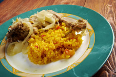鸡肉亚萨烤鸡亚萨辣的腌制食物准备与poultryOriginally从塞内加尔