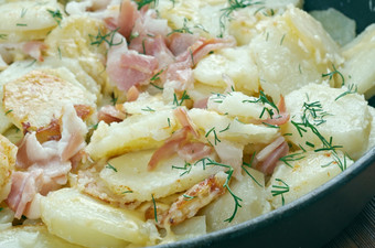 松露菜传统上相关的与AuvergneFrancemade切片土豆然后混合与薄条在这里fraiche