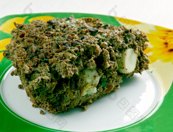 drob传统的罗马尼亚菜类似的哈吉斯使剁碎羊肉rsquo内脏包装胎膜和烤就像烘肉卷