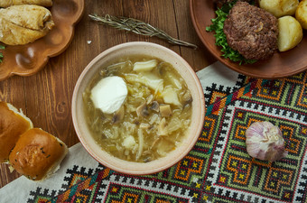 卡普斯尼亚克卷心菜汤乌克兰厨房传统的各种各样的菜前视图