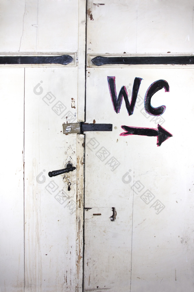 厕所标志画老白色木门