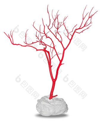 死树画红色的服务装饰孤立的白色背景