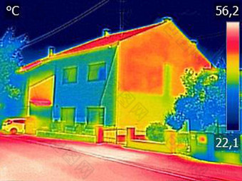 红外Thermovision图像显示缺乏热绝缘住宅建筑