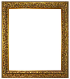 黄金木框架为绘画图片孤立的白色背景