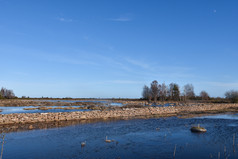 淹没了伟大的草原春天季节的瑞典岛奥兰