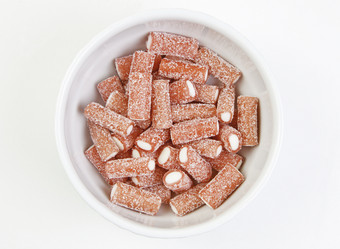 红色的果冻豆子与糖含糖的甜蜜的甜点细节饮食食物不称职的为