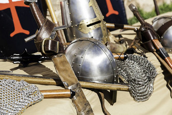 细节古老的中世纪的护甲繁殖保护服装战斗十字军东征战争