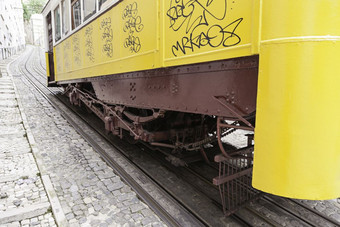老里斯本有轨电车细节从老公共运输艺术和旅游纪念碑葡萄牙