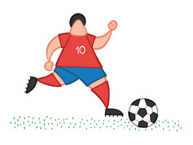 向量插图足球球员男人运行和运球球球场