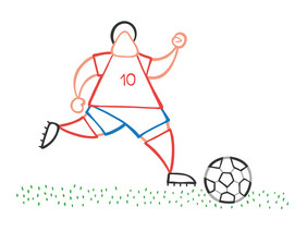 向量插图足球球员男人运行和运球球球场