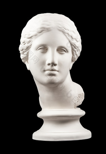 白色石膏复制古老的雕像金星米洛头为艺术家孤立的黑色的背景石膏雕塑女人脸石膏复制古老的雕像金星头孤立的黑色的背景石膏雕塑女人脸