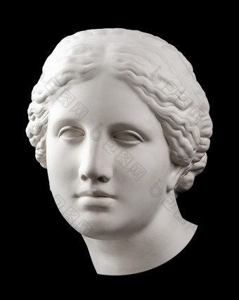 白色石膏复制古老的雕像金星米洛头为艺术家孤立的黑色的背景石膏雕塑女人脸石膏复制古老的雕像金星头孤立的黑色的背景石膏雕塑女人脸