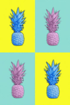 当代艺术拼贴画与菠萝异国情调的热带水果流行艺术完美的为邀请问候卡片海报健美的当代艺术拼贴画与菠萝异国情调的热带水果流行艺术完美的为邀请问候卡片海报