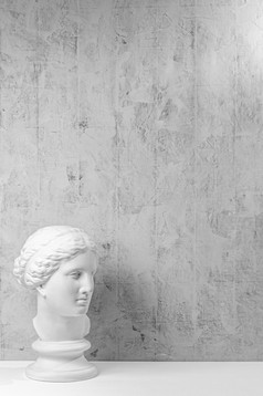 模型与古老的白色雕像破产金星与灰色变形背景石膏雕塑女人脸的女神爱希腊神话文艺复兴时期的时代复制空间模型与古老的白色雕像破产金星与灰色变形背景石膏雕塑女人脸的女神爱希腊神话文艺复兴时期的时代复制空间