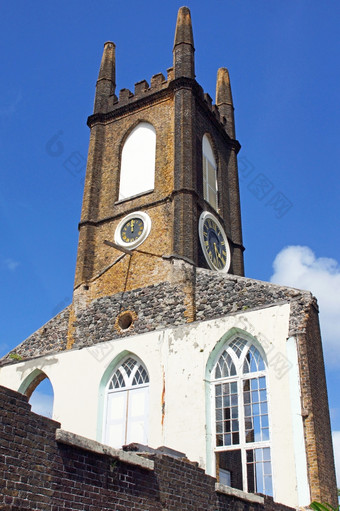 尖塔的长老会教堂圣乔治的教堂是摧毁了在的hurican伊凡格林纳达加勒比