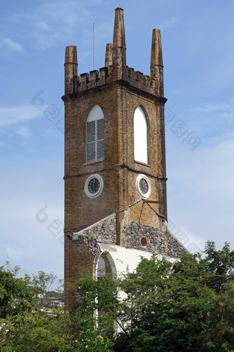 尖塔的长老会教堂圣乔治的教堂是摧毁了在的飓风伊凡格林纳达加勒比