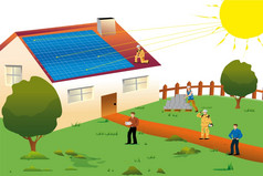 插图太阳能房子位于草地为环境可持续发展的电权力而且可再生