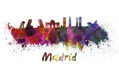 马德里天际线水彩洒出来了与剪裁路径马德里天际线水彩