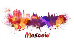 莫斯科天际线水彩洒出来了与剪裁路径莫斯科天际线水彩